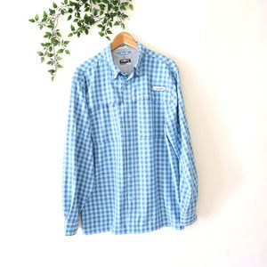 Habit Men's Long Sleeve Button Front Blue Check 40+ Solar Factor Polyester Top M